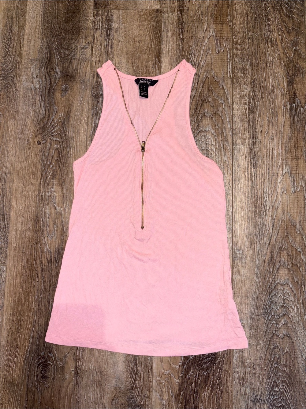 Streetwear Society Pink Ribbed Tank with Gold Zip